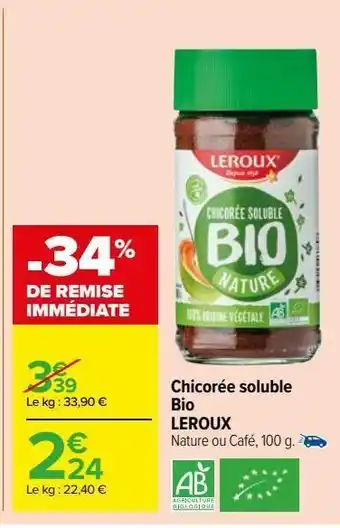 Carrefour Market Chicorée soluble bio leroux offre