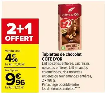Carrefour Tablettes de chocolat côte d'or offre
