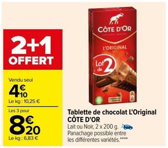 Carrefour Tablette de chocolat l'original côte d'or offre