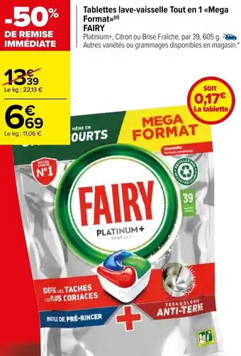 Carrefour Market Tablettes lave-vaisselle tout en 1 mega format FAIRY offre