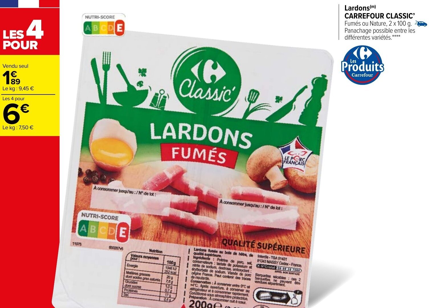 Promo Lardons CARREFOUR CLASSIC chez Carrefour Market