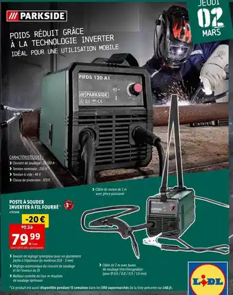 Lidl Poste à souder inverter à fil fourré parkside offre