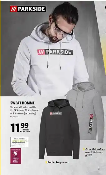 Lidl Sweat homme parkside offre