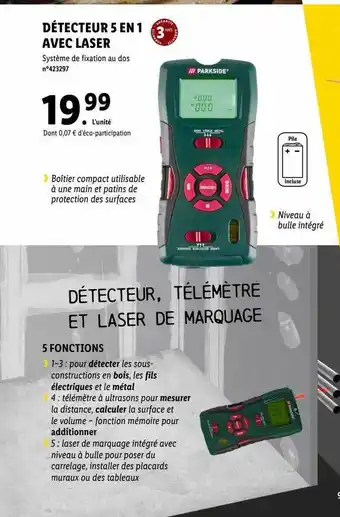 Lidl Détecteur 5 en 1 avec laser offre