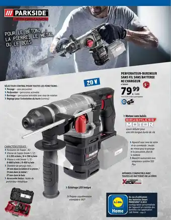 Lidl Perforateur-burineur sans fil sans batterie ni chargeur parkside offre