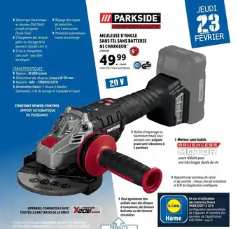 Lidl Meuleuse d'angle sans fil sans batterie ni chargeur parkside offre