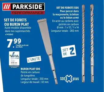 Lidl Set de forets ou burin plat parkside offre