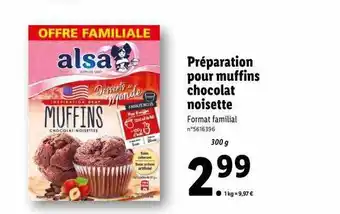 Lidl Préparation pour muffins chocolat noisette offre