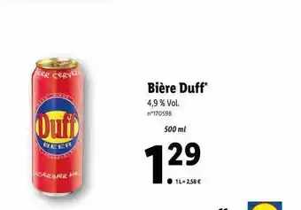 Lidl Bière duff offre