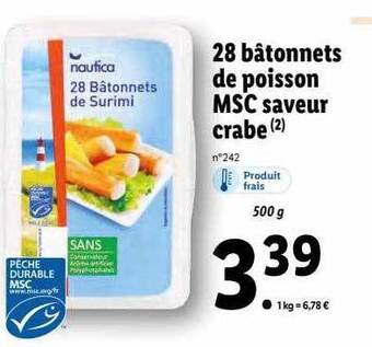 Lidl 28 bâtonnets de poisson msc saveur crabe offre