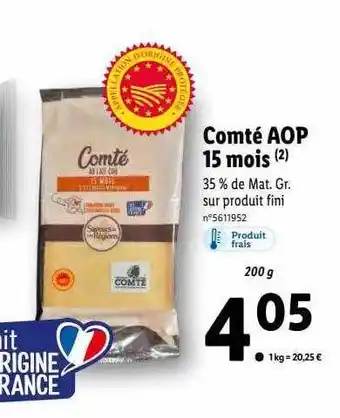 Lidl Comté aop 15 mois offre