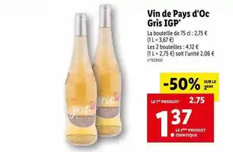 Lidl Vin du pays d'oc gris igp offre