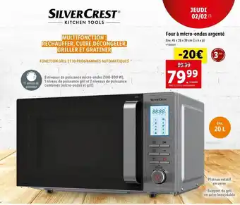 Lidl Silvercrest four à micro-ondes argenté offre