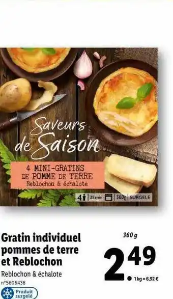 Lidl Gratin individuel pommes de terre et reblochon offre