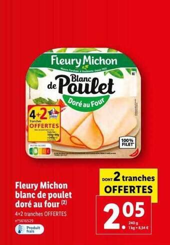 Lidl Fleury michon blanc de poulet doré au four offre