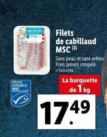 Lidl Filets de cabillaud msc offre