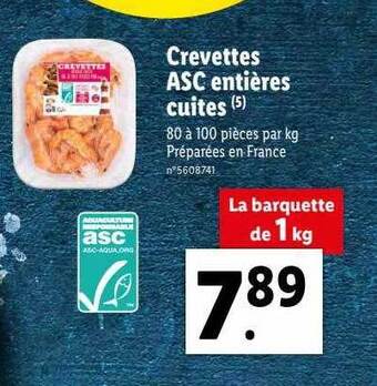 Lidl Crevettes asc entières cuites offre