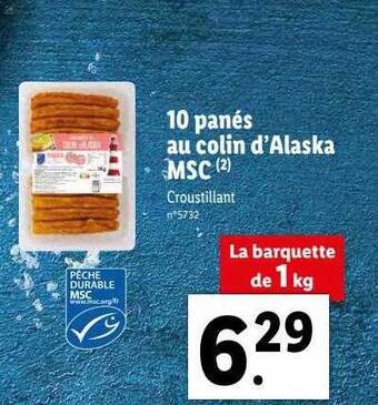 Lidl 10 panés au colin d'alaska msc offre