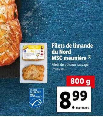 Lidl Filets de limande du nord msc meunière offre