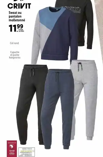 Lidl Crivit sweat our pantalon molletonné offre