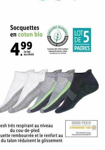 Lidl Socquettes en coton bio offre