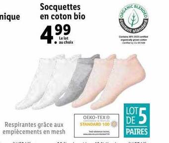 Lidl Socquettes en coton bio offre