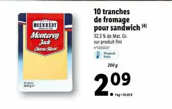 Lidl Mcennedy 10 tranches de fromage pour sandwich offre