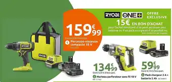 Mr Bricolage Marteau perforateur sans fil 18 v, pack chargeur 2 a + batterie 2 ah ryobi offre