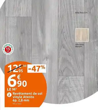 Mr Bricolage Revêtement de sol vinyle atento ép. 2,8 mm offre