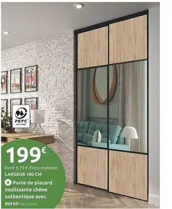 Mr Bricolage Porte de placard coulissante chêne authentique avec miroir offre