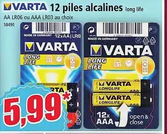 Norma 12 piles alcalines long life varta offre