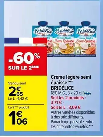 Carrefour Market Crème légère semi épaisse bridélice offre