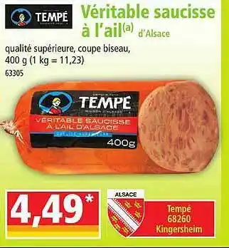Norma Véritable saucisse à l'ail tempé offre
