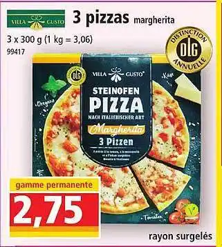 Norma 3 pizzas margherita villa gusto offre