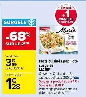 Carrefour Market Plats cuisinés papillote surgelés marie offre