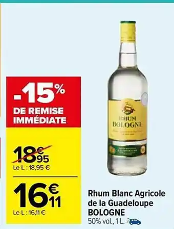 Rhum blanc agricole de la guadeloupe bologne