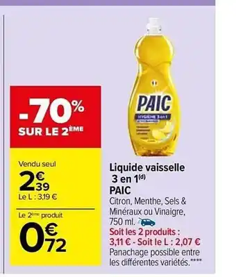 Carrefour Market Liquide vaisselle 3en1 paic offre