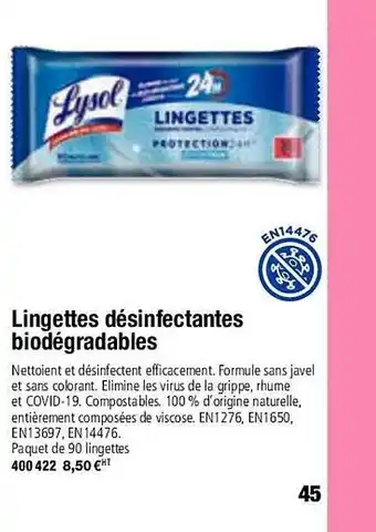 Lingettes désinfectantes biodégradables