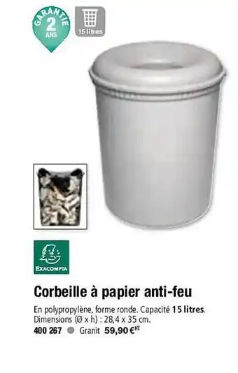 Hyperburo Corbeille à papier anti-feu offre