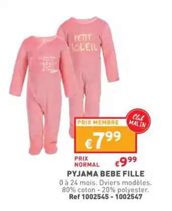 Trafic Pyjama bebe fille offre