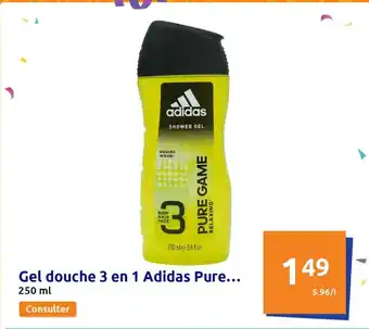 Action Gel Douche 3 en 1 Adidas Pure offre