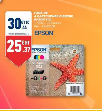 Bureau Vallée Pack de 4 Cartouches d'Encre Epson 603 offre