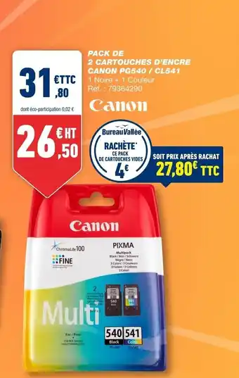 Bureau Vallée Canon Pack de 2 Cartouches d'Encre Canon PG540/CL541 offre
