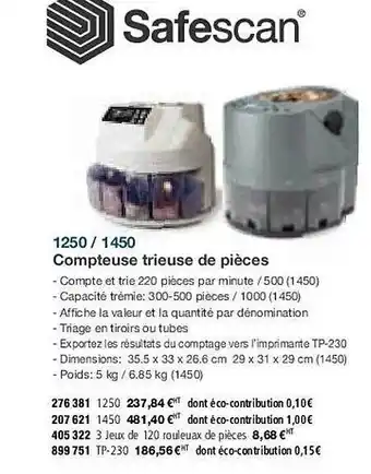 Safescan 1250 - 1450 compteuse trieuse de pièces