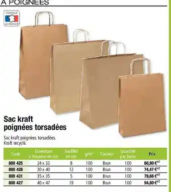 Hyperburo Sac kraft poignées torsadées offre