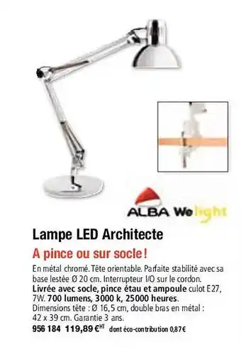 Hyperburo Alba lampe led architecte offre
