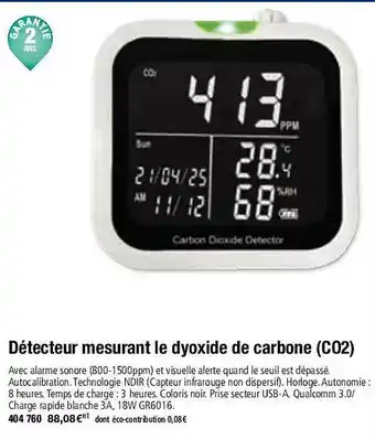 Détecteur mesurant le dyoxide de carbone (co2)