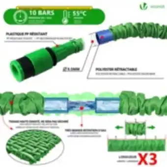 E.Leclerc Brico Vounot tuyau d’arrosage extensible 15m avec accessoires vert offre