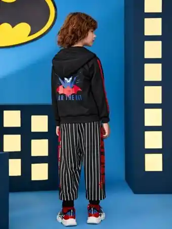 SheIn Batman | shein garçon sweat-shirt à capuche à motif lettre et dessin animé & pantalon à rayures offre