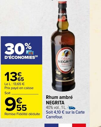 Carrefour Rhum Ambre Negrita offre